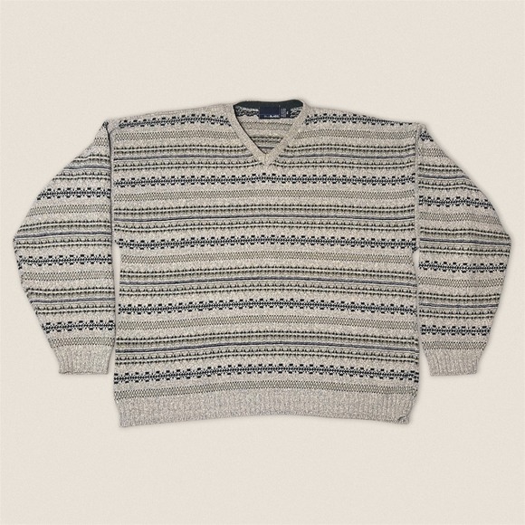 bill blass Other - Vintage 90s Bill Blass V-Neck Grandpa Sweater Size Mens XL Grey‎ Fair Isle